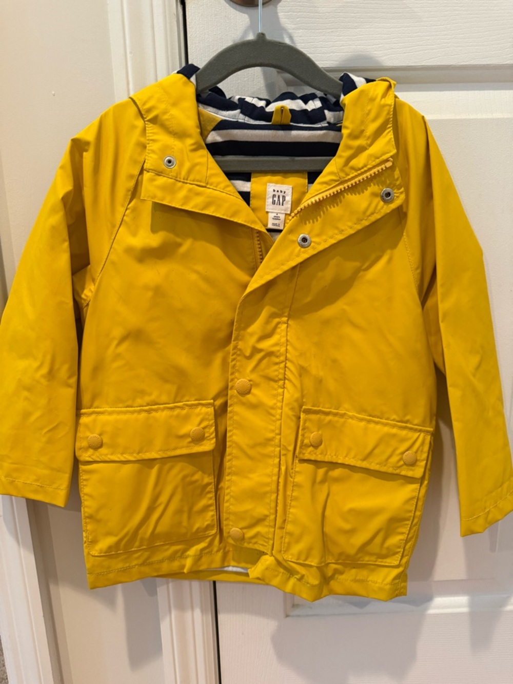 GAP Bright Yellow Hooded Kids Raincoat with Striped Lining